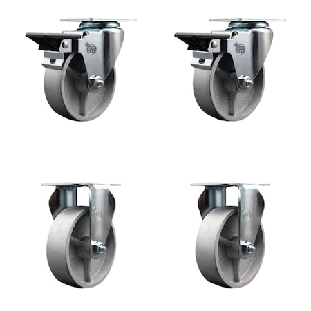 Service Caster 4'' Semi Steel Wheel Swivel Top Plate Caster Set with 2 Posi Brakes 2 Rigid, 4PK SCC-20S414-SSS-PLB-2-R-2